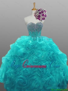 2016 Summer Perfect Sweetheart Beaded Quinceanera Dresses with Rolling Flowers