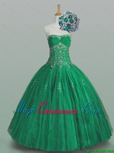 Perfect 2015 Fall Ball Gown Beaded Green Sweet 16 Dresses with Appliques