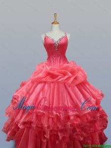 Top Seller Beading and Ruffled Layers Straps Quinceanera Dresses for 2015