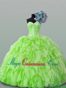 2015 Fall Beautiful Sweetheart Yellow Green Beading Quinceanera Dresses with Ruffles