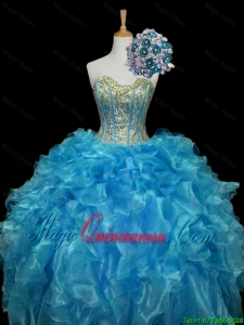 Elegant 2015 Fall Sweetheart Sequins and Ruffles Quinceanera Dresses in Blue