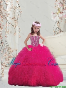 Lovely Spaghetti Hot Pink Little Girl Pageant Dresses with Beading and Ruffles