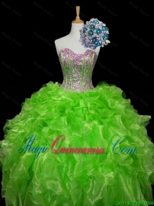 Luxurious 2016 Summer Ball Gown Apple Green Quinceanera Dresses with Sequins and Ruffles
