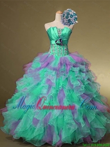 2015 Fall Elegant Strapless Quinceanera Dresses with Beading and Ruffles