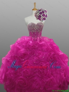 2015 Fall Elegant Sweetheart Beaded Quinceanera Dresses with Rolling Flowers