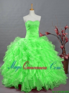 2015 Fall Fast Delivery Quinceanera Dresses with Beading and Ruffles