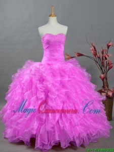 2015 Fall Perfect Sweetheart Quinceanera Dresses with Beading and Ruffles