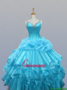 2015 Fall Pretty Straps Beaded Quinceanera Dresses with Ruffled Layers