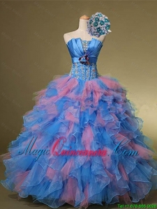 2015 Winter Beautiful Strapless Quinceanera Dresses with Hand Made Flowers and Beading