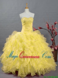 In Stock Beaded and Ruffles Quinceanera Dresses in Organza for 2015 Fall