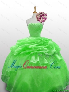Perfect 2015 Winter Strapless Beading Quinceanera Gowns in Spring Green