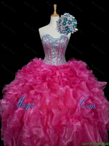 Perfect 2015 Winter Sweetheart Hot Pink Quinceanera Dresses with Sequins and Ruffles