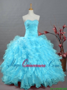 Pretty 2016 Summer Beading Aqua Blue Quinceanera Dresses in Organza