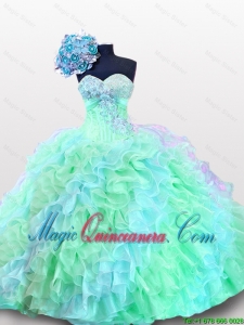 2015 Fall Elegant Sweetheart Appliques Quinceanera Dresses with Sequins and Ruffles