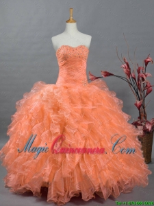 2016 Summer Perfect Sweetheart Quinceanera Gowns with Beading and Ruffles