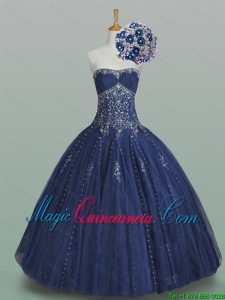 Elegant Ball Gown Strapless Beaded Quinceanera Dresses in Navy Blue for 2015 Winter