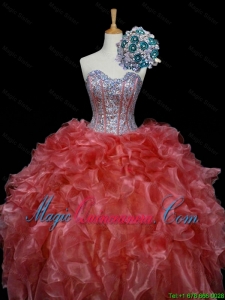 New Style 2016 Summer Ball Gown Sweet 16 Dresses with Sequins and Ruffles in Rust Red