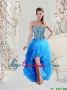 2016 Discount High Low Sweetheart and Beaded Teal Dama Dresses