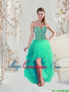 Afforable High Low Beaded and Ruffles Apple Green Prom Dresses for 2016