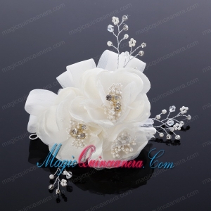 2014 Cute Pearl Net Yarn Chiffon Hair Flowers