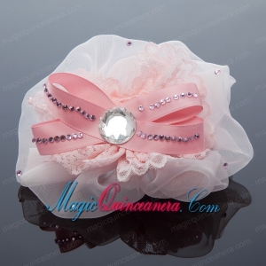 2014 Lace and Tulle Pink Hair Ornament with Rhinestone