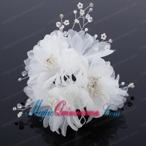 Beautiful Rhinestone Pearl Chiffon Hair Flowers