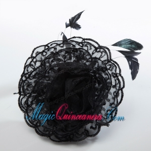 Cheap Feather Black Lace Fascinators for Wedding