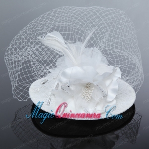 Cheap White Rhinestone Feather Imitation Pearls Hat Hair Ornament