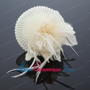 Cute Feather and Tulle Wedding White Hat Hairpin