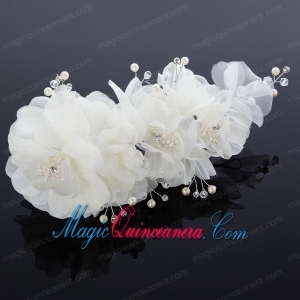 Cute Tulle Wedding Hair Flower with Imitation Pearls