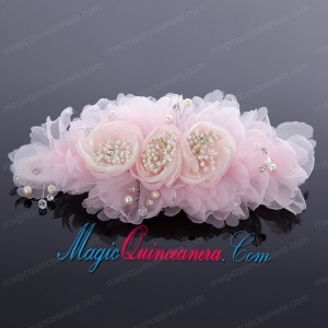 Elegant Imitation Pearls Pink Hair Ornament for Wedding