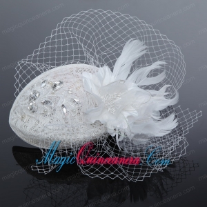 Elegant White 2014 Rhinestone Feather Hat Hair Ornament