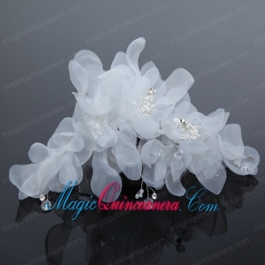 Imitation Pearls Organza Fascinators Pink Hair Flower