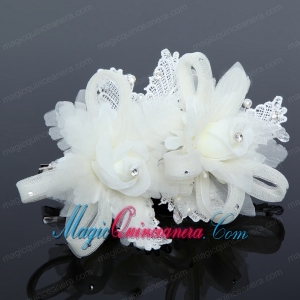 Luxurious Blue Lace Hair Flower with Imitation Pearls