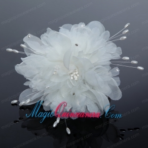 Pure Tulle Lilac Beautiful Imitation Pearls Hair Flower with Rhinestone