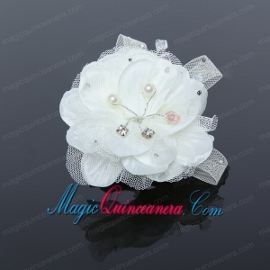 White Tulle Wedding Fascinators Hair Flower with Rhinestone