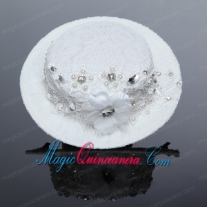 2014 Unique White Hat Hair Ornament with Imitation Pearls