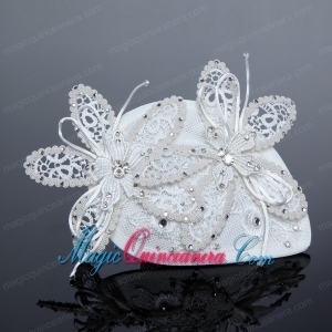 2014 White Cheap Lace Hair Flowers with Rhinestone