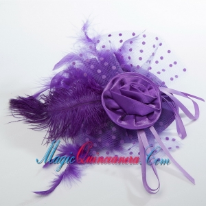 Beautiful Tulle Black and Purple Feather Hair Ornament