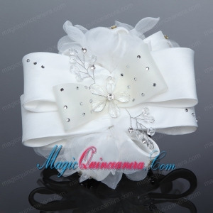 Exculsive White Lilac Satin Hair Flower with Beading