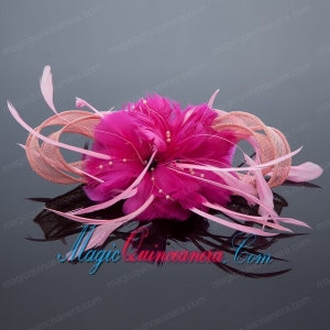 Pretty Pink Tulle Feather Flower Hairpin for Wedding