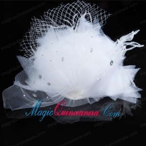White Rhinestone Tulle Hair Ornament for Women