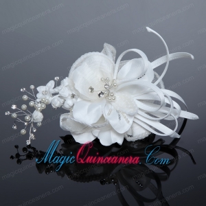 2014 Fashionable Tulle White Imitation Pearls Fascinators