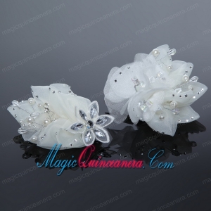 2014 White Rhinestone and Pearl Wedding Hair Flowers