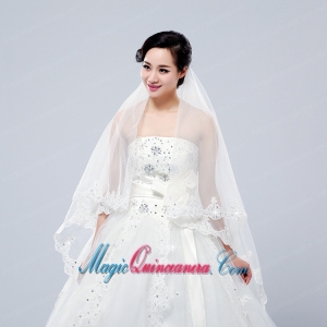 2014 Fingertip Veil Two-Tier Lace Appliques Edge