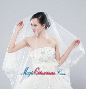 2014 Two-Tier Tulle Elbow Veils with Lace Edge