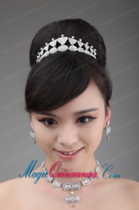 Boeknot Shape Rhinestone Jewelry Set Including Necklace Crown And Earrings