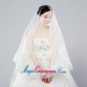 Two-Tier Drop Veil Tulle Lace Appliques Edge Wedding Veils