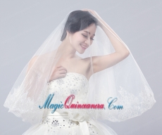 Two-Tier Lace Edge Wedding Veils with Angle Cut