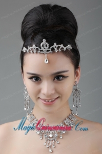 Vintage Style Rhinestone Alloy Jewelry Set Including Crown Necklace And Earrings